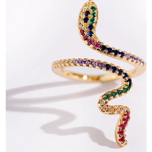 2020 Joyeria Mujer Stackable Rings Snake Rings For Women Gold Color Clear CZ Punk Rock Ring Animal Jewelry