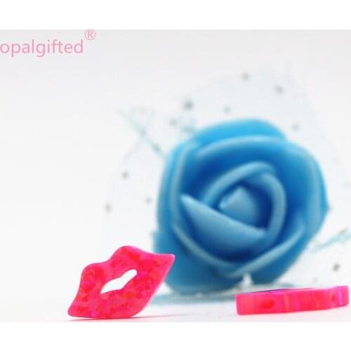 3pcs/lot)8*15mm Love opal hot pink Kiss lips shape synthetic opal lip side hole for necklace with free shipping for sale online