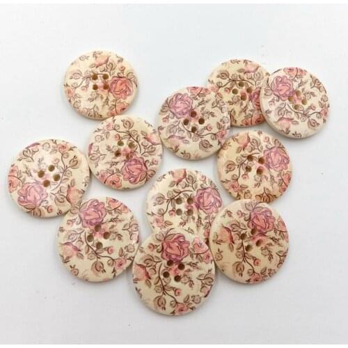 30Pcs Vintage Flower Wooden Round Buttons 4 Holes for DIY Sewing Crafts Decor Flower Pattern Round Button