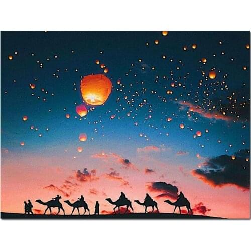Full circular 5D DIY Diamond Painting Desert camel Starry sky Diamond Embroidery square stone Cross Stitch Mosaic Art L57