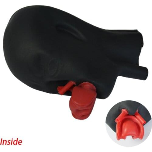 Free shipping ! 3D latex human hood mask closed eyes fetish hood with red mouth sheath tongue nose tube