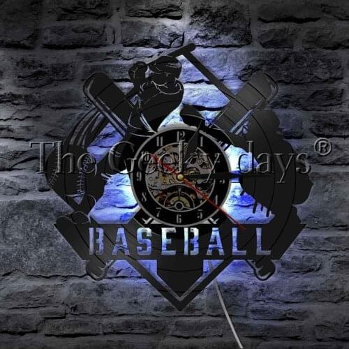 Baseball Players Hitter And Catcher LED Light Vinyl Record Wall Clock Baseball Game Player Sports LED Hanging Light