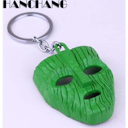 The Mask Keychain Hip Hop Mens Jewelry Green Mark Pendant Key Holder Chain Keyrings Boys Women Key Chain chaveiro