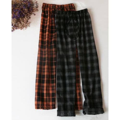 Pants Women Plaid Retro Full Length Elastic Waist Flat Vintage College All-match Korean Style Couple Loose Trouser Straight Chic
