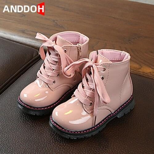 Size 21-30 Children Shiny Leather Casual Martin Boots Boys Kids Soft Bottom Anti-slip Toddler Shoes Girls Baby Lightweight Boot