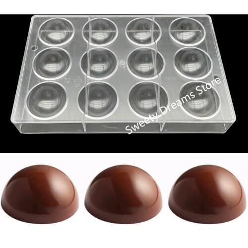 Ball Sphere Shape Polycarbonate Chocolate Molds 12 Cavity Form Plastic Chocolate Mould Fo Diamond Block Candy Baking Mould