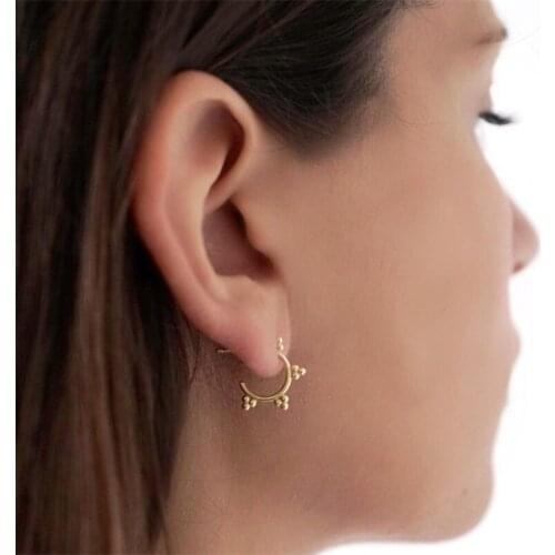 GorGor Clip Earrings Women 925 Sterling Semi-circular Curved Three-ball Sun Flower Gold Plated Exquisite Jewelry 60200771010