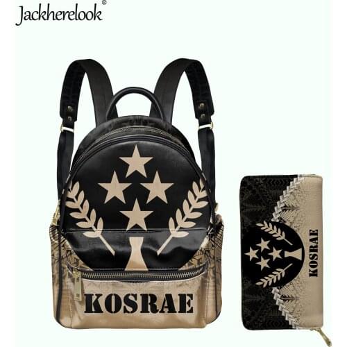Jackherelook Kosrae Polynesian Print Women Luxury PU Backpack Card Holder Wallet Set Girls Fashion Mini Campus Schoolbag Satchel