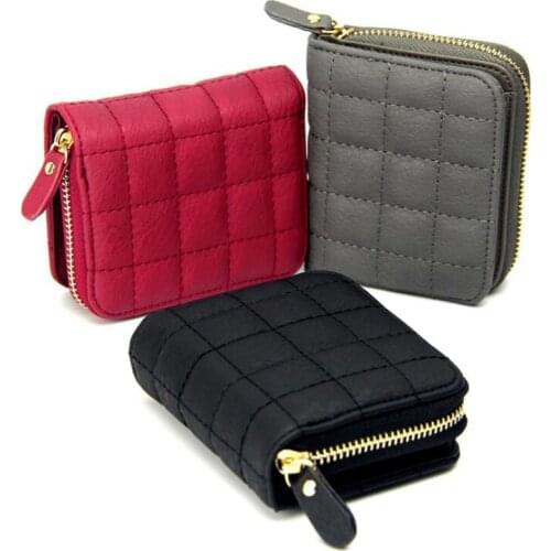 Fashion Short Plaid Leather Women Wallet With Coin Pocket Female Purses Card Holder Woman Small Zipper Money Bag For Ladies