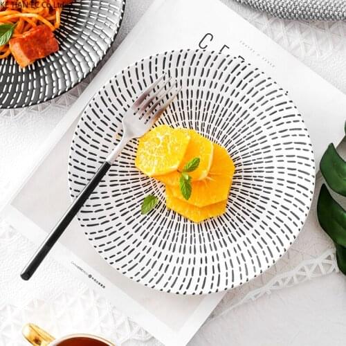Creative Ceramic Western Steak Ramen Plate Black and White Texture Plate Home Fruit Salad Dessert Flat Plate Restauranttableware