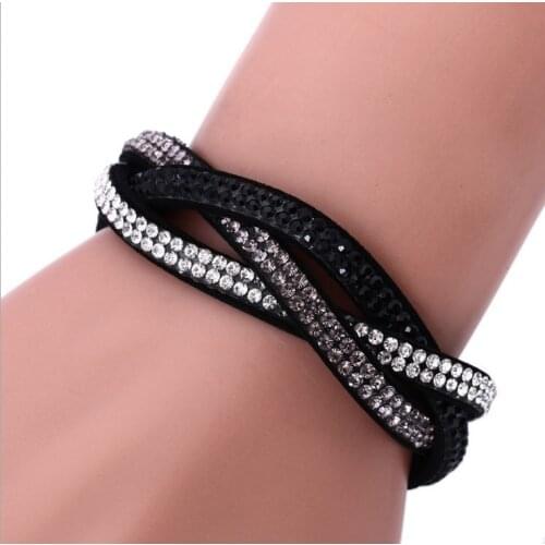 Multilayer Bracelet Diamante Rhinestone Korea Velvet Bracelet Adjustable Crystal Wrap Bracelets Women Fashion Jewelry