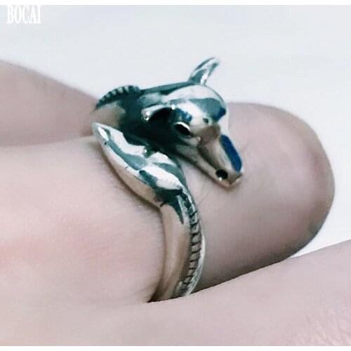 BOCAI 2020 new 100% real s925 pure silver man and female couple deer ring new personality deer adjustable woman ring