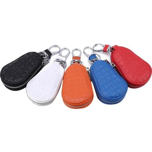 2021 New Key Holder Genuine Leather Unisex Key Wallet Bag Fashion Zipper Keys Organizer Black Color Key Ring Hot Sell