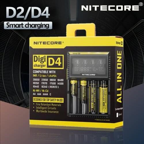 New Nitecore D4 D2 Digicharger Intelligent LCD charger Fully compatible IMR Li-ion LiFePO4 Ni-Mh AA AAA 18650 14500 16340 26650