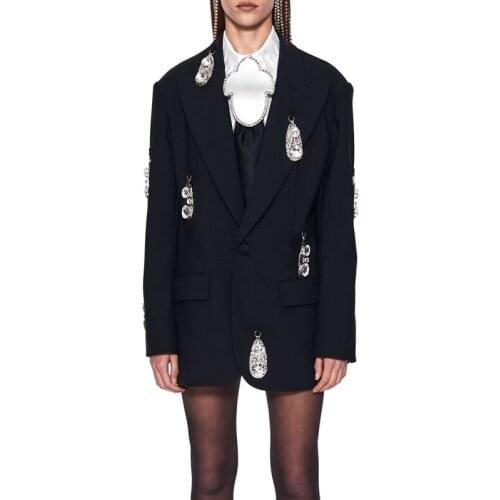 Custom End 10.26 High Autumn Winter New Women Fashion Heavy Industry Pendant Diamonds Crystal Decoration Blazer Coat