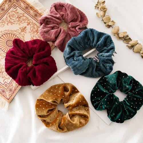 Christmas Gold Velvet Scrunchies Solid Hair Ring Ties For Girls Ponytail Holders Rubber Band Green Hairband Hair Accessories
