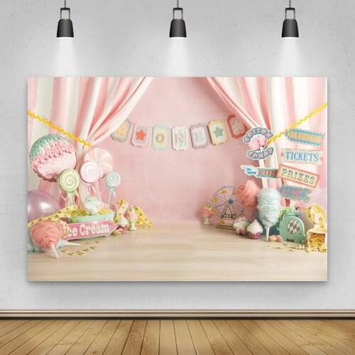Pink 1st Birthday Party Photo Backdrops For Baby Girl Ice Cream Curtain Sweet Portrait Scenic Photographic Backgrounds Photozone