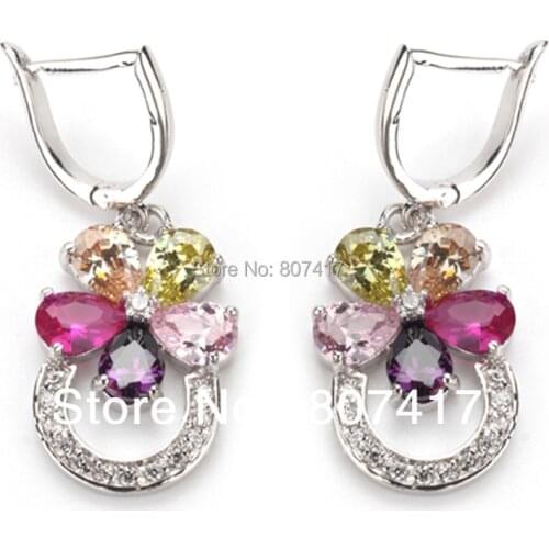 SHUNXUNZE Big luxury Wedding christmas earrings for women girls Pink Purple Morganite Peridot Cubic Zirconia Rhodium Plated R506
