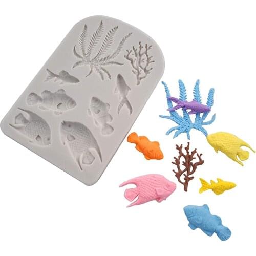 Marine Theme Fondant Silicone Mold Fish Seaweed Coral Baking Tools Cupcake Chocolate Cake Decoration Mould