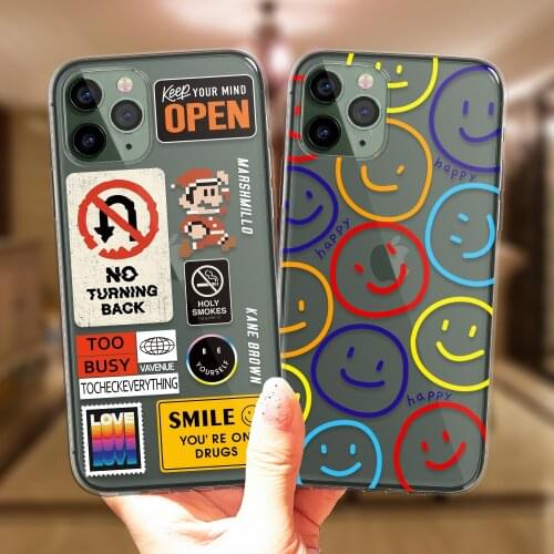 For iPhone 11 12 Pro XS Max XR X 6 6S 7 8 Plus 5S SE 2020 Cover Colorful Smile Face Label Art Cute Phone Case Silicone Coque