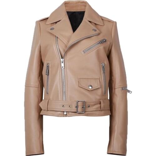 YOLOAgain High Qualtiy Women Ladies Genuine Leather Jacket Coat Motorcycle