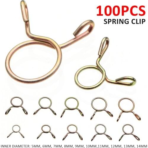 100Pcs 5-14mm Hose Clamp High Quality Zinc Plated Spring Clips Gear Hose Fuel Line Clamp For Boats Motorcycles