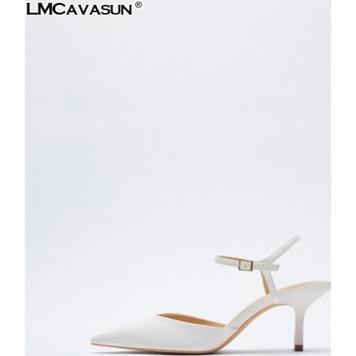 LMCAVASUN In stock Womens shoes spring 2021 new White ankle strap high heels Stiletto sandals