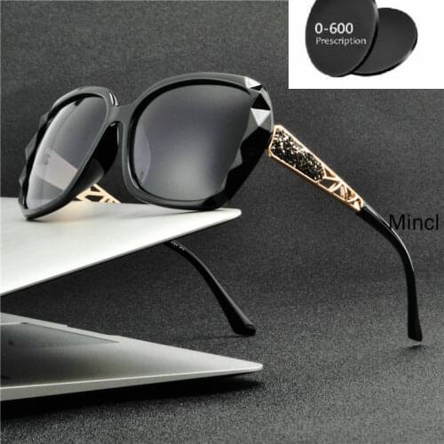 MINCL Fashion Diamond Frame Women Polarized sun glasses Ladies Diopter Custom Made Myopia Minus Prescription Lens -1 to -6 FML