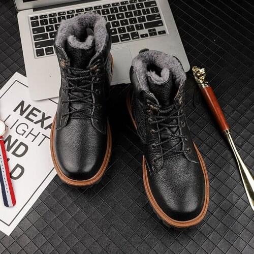 Winter Men Shoes Outdoor Snow Boots Men Warm Plush Cotton Shoes Fur Safety Shoes Combat Military Boots Flat Ankle