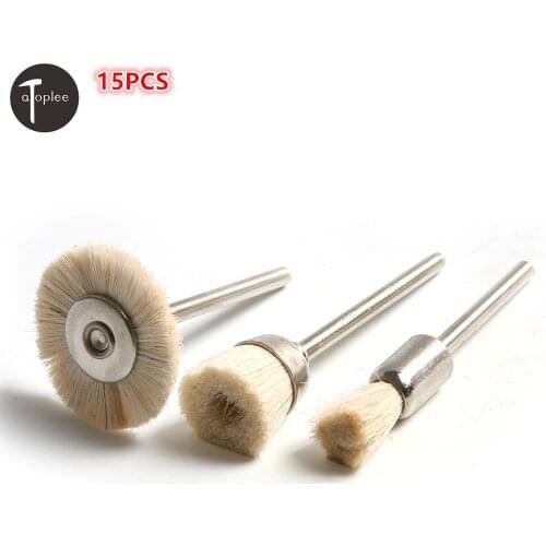 15PCS 3Types 3mm Wool Polishing Buffing Wheels Brushes Burs T Type/Bowl Type/Pen Type For Dust Cleaning Tools