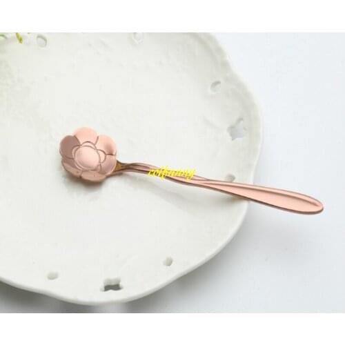 200pcs/lot 12.5*2.5cm Flower Spoon Stainless Steel Sun flower Sakura Rose Measuring Tea Coffee Scoop Gift Rose Gold Color