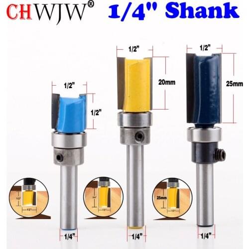 3PC 1/4" Shank high quality 1/2" Blade Dia Carbide Flush Trim Template Router Cutter Bit Woodworking Tools Pack of 3