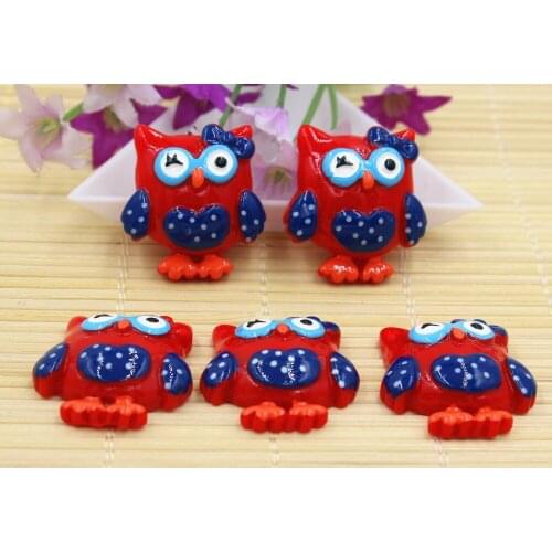 30pcs/lot DIY resin cabochons accessories about 25mm flat back resin owls with bow