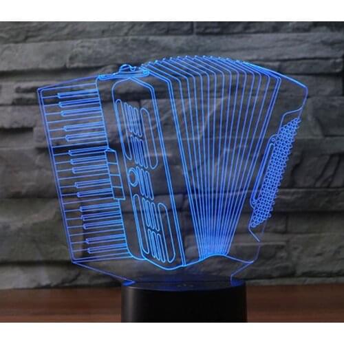 3D LED Night Light Accordion Squeezebox Music with 7 Colors Light for Home Decoration Lamp Amazing Visualization Optical