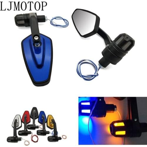 Universal 22mm 7/8" Motorcycle LED Handle Bar End Rear View Mirrors Indicator Grip Turn Signal Light Indicator Blinker Lamp