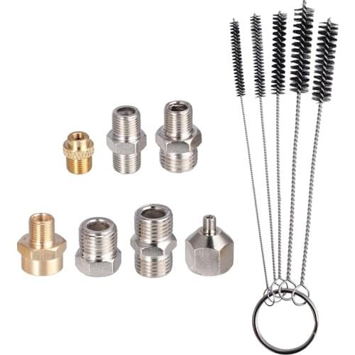 7Pcs Airbrush Adaptor Kit Fitting Connector Set for Compressor & Airbrush Hose and 5 x Cleaning Brush