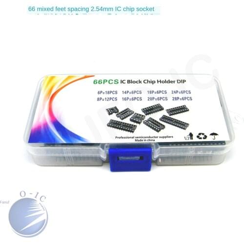 8values 66pcs IC socket box kit 2.54mm adapter 6pin 8pin 14pin 16pin 18pin 20pin 24pin 28pin Plug-in Ic block chip holder dip