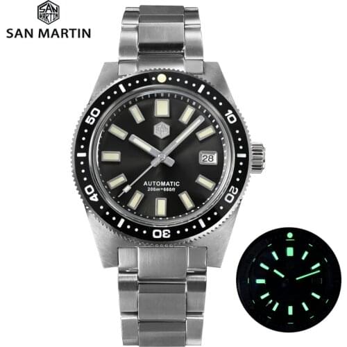 San Martin Watch Mechanics Men 62Mas 40mm Dial Sapphire NH35 Automatic Mechanical Watches Stainless Steel Bracelet 20Bar Watch
