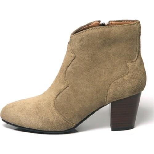 Vintage Women Ankle Boots 2021 Spring Autumn Casual Thick Heels Short Ankle Boots Female Shoes Gray Black Party Shoes Large Size