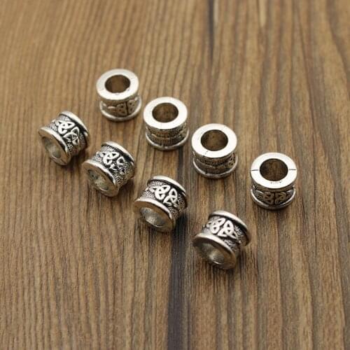 10pcs/lot Tube Flower Craft Metal Beads 10x8mm Tibetan Silver Large Hole Spacer Beads for Necklace Bracelets Jewelry Making