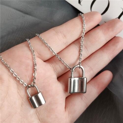 Stainless Steel Padlock Pendant Necklace for Women Simple Lock Link Chain Necklaces collar Men Friendship Gifts Jewelry
