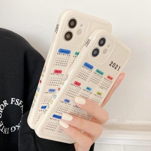 2021 New Year Calendar Phone Case For iPhone 11 12 Pro Max XR X XS Max 7 8 Plus Soft TPU Candy Color Side Pattern Coque Cover
