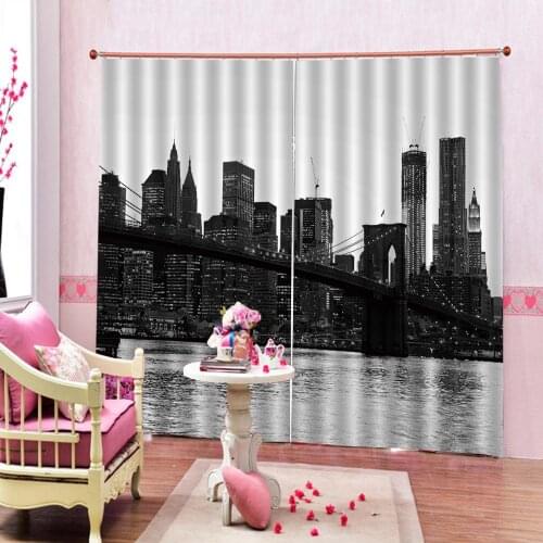 Photo Custom European Style Black white building 3D Window Curtain Bridge For Living room Bedroom Blackout Drapes Decor Sets