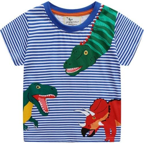 New Dinosaurs Boys Tees Tops for Summer Children Stripe Cotton Clothing Cartoon Baby T shirts Fashion Kids Tees