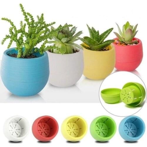 2Pcs/set Small Cute Round Home Garden Office Decor Planter Plastic Plant Flower Pots