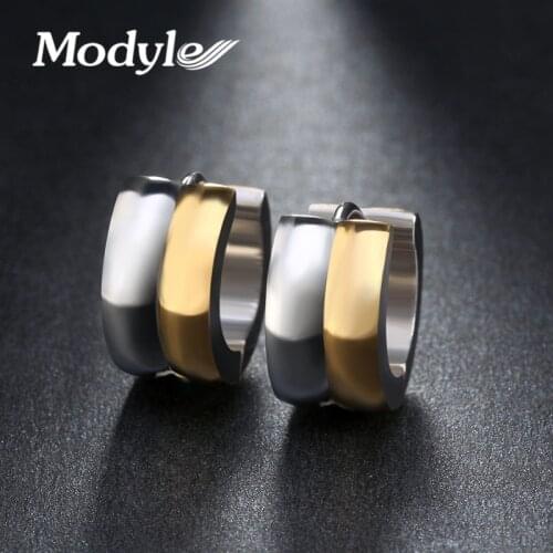 Modyle Gold and Silver Color Stainless Steel Womens Jewellery High Quality High Polished Hoop Earrings for Woman