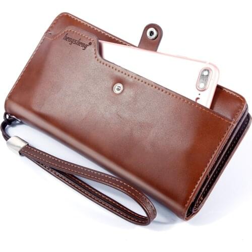 2020 New Long Business Mens Leather Wallet With Coin Pocket Big Capacity Man Phone Purse Fashion Zipper Clutch Bag For Male