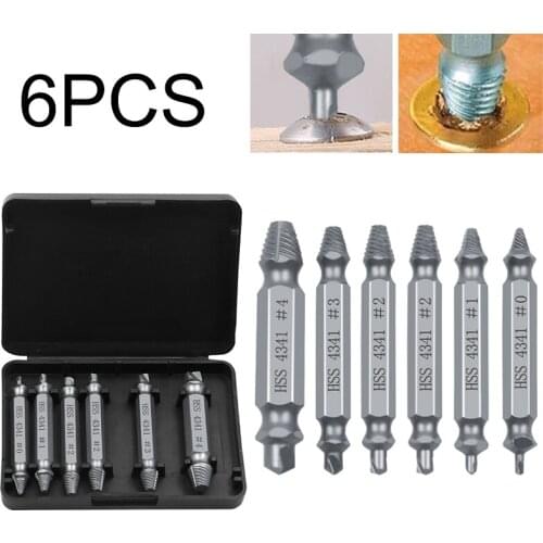6pcs Material Damaged Screw Extractor Drill Bits Guide Set Broken Speed Out Easy out Bolt Stud Stripped Screw Remover Tool