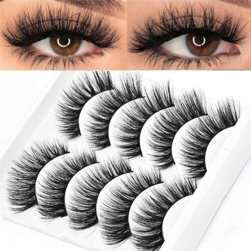 5 Pairs 5D Faux Mink Hair False Eyelashes Natural Long Full Volume Wispies Fluffy Eye Lashes Extension Eye Makeup Tools Handmade