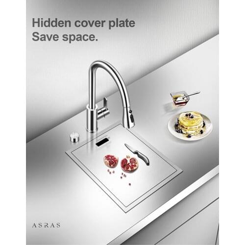 Asras 3443Y Stainless Steel Small Hidden Sink Dualmode Pullout Faucet Kitchen Sink SUS304 Handmade Sink For Kitchen Coffee Shop
